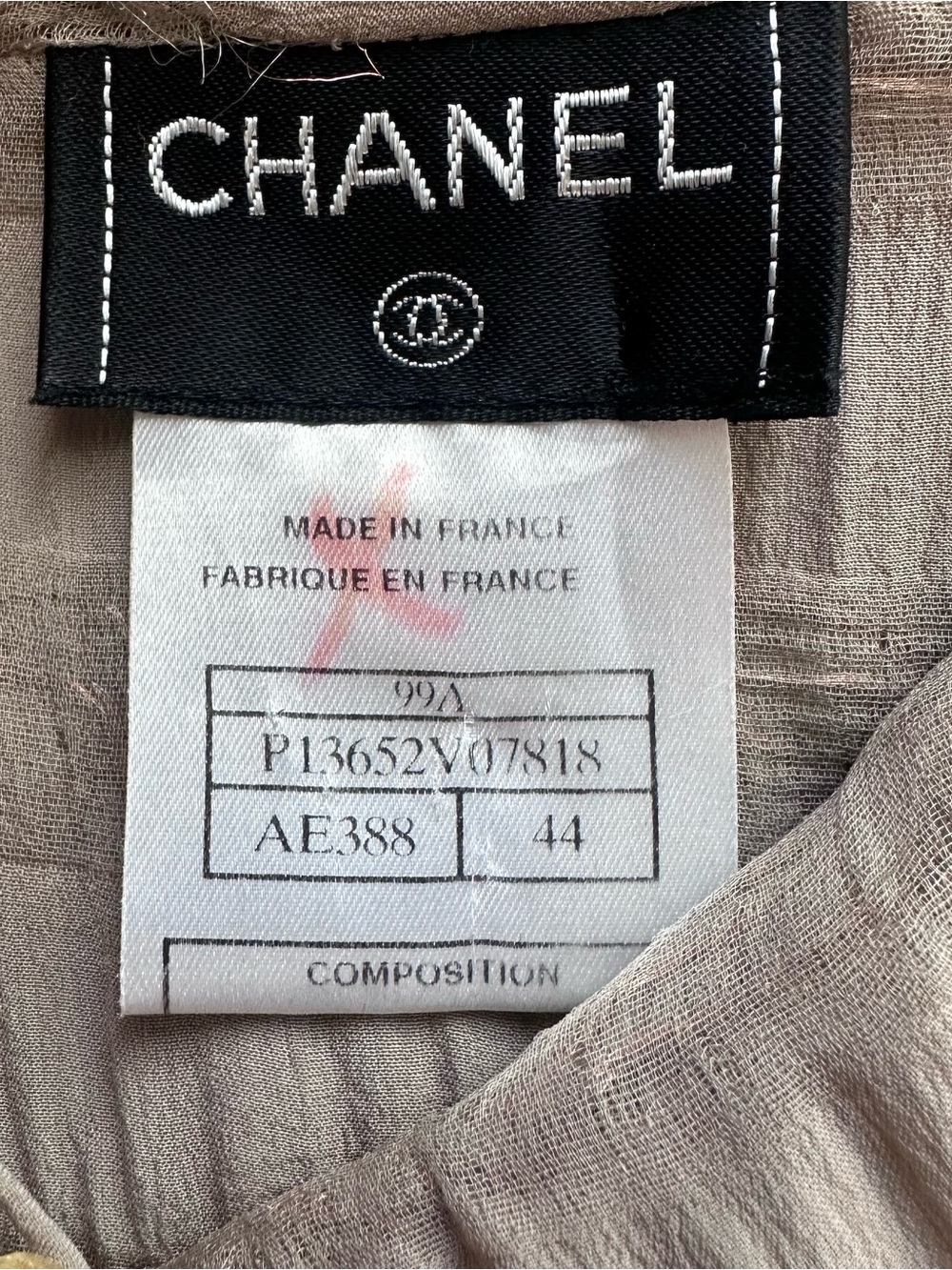 Vintage Chanel 1999A Silk Metallic Gauze Sailor Collar Blouse Taupe CC Button 44 - Picture 15 of 17